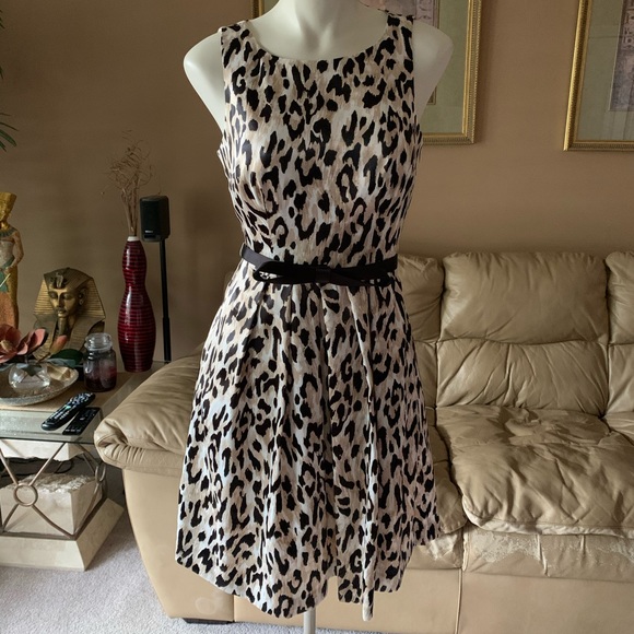 FUN FLIRTY DRESS by WHBM Leopard print satin dress. Like New worn once to dinner - Picture 1 of 5